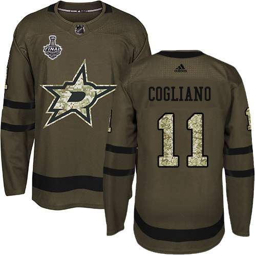 Men Adidas Dallas Stars #11 Andrew Cogliano Green Salute to Service 2020 Stanley Cup Final Stitched NHL Jersey->dallas stars->NHL Jersey